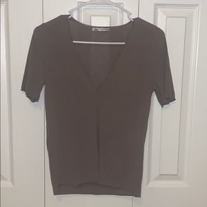 Semi Sheer V Neck